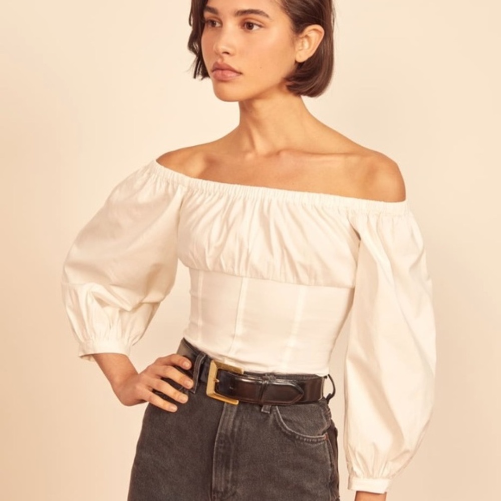 Reformation Truffle Off-Shoulder Corset Top in White Size 6 Gently Used